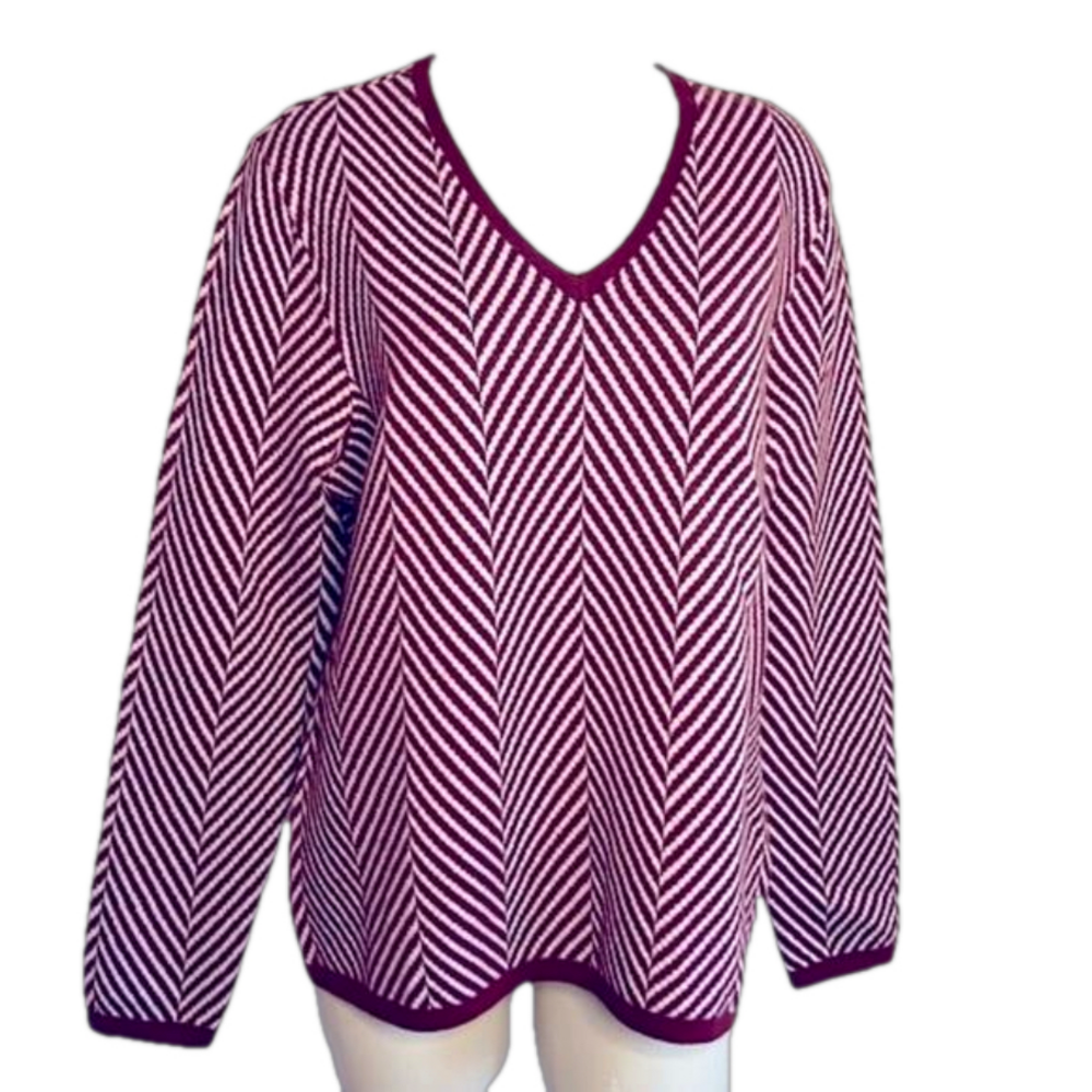 LAND’S END 100% cashmere zigzag V-neck sweater L/XL ?